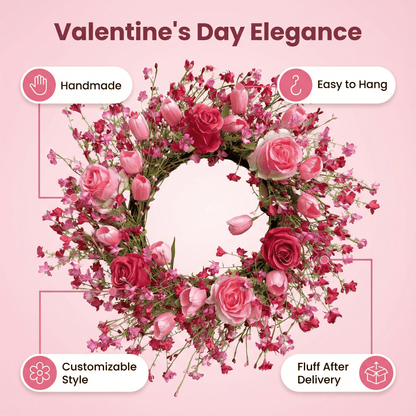 Valentine's Day Flower Wreath with Tulips & Berry for Window Porch Indoors Outside