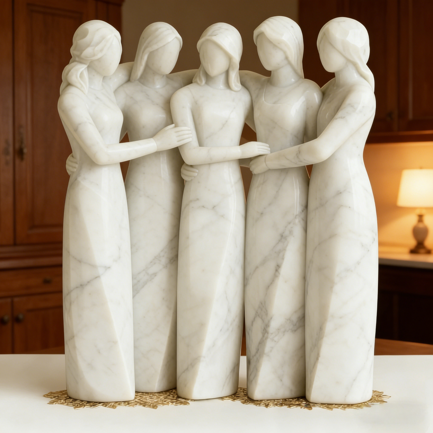 Celebrates Friendships Handmade White Marble Sisters Sculpture