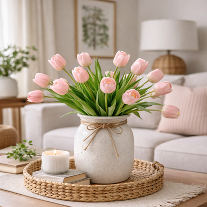 Artificial Tulips Flowers, Real Touch Latex Bouquet,Easter-ready Spring Décor