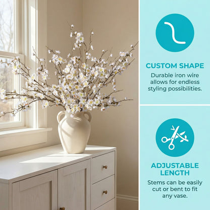 5 Stems Artificial Cherry Blossom Branches Spring Indoor Decoration