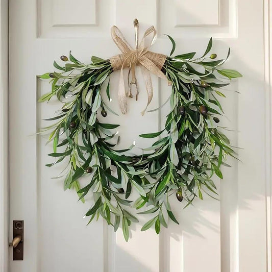 Heart Shaped Artificial Olive Leaf & Fruit Wreath