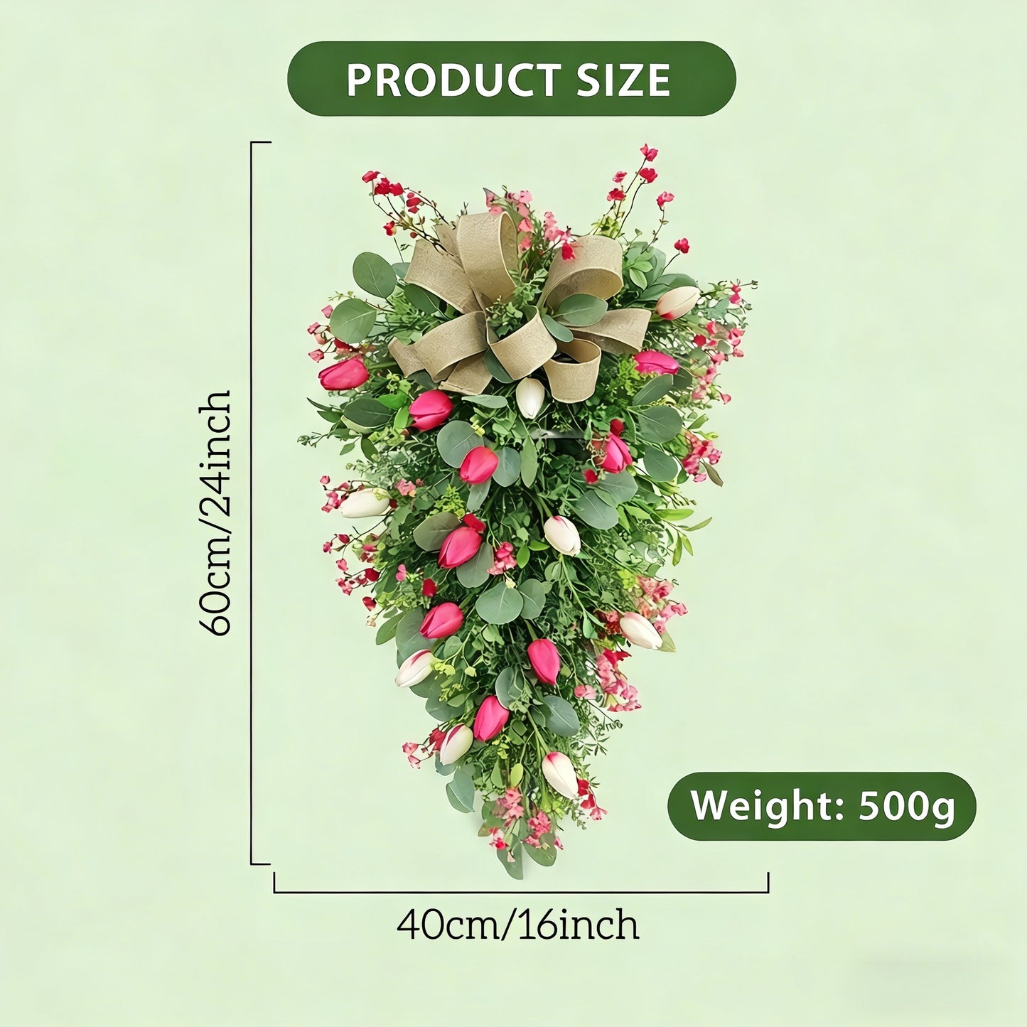 Artificial Tulip Door Swag with Greenery Leaves and Burlap Bow